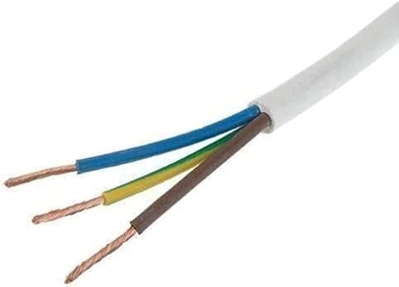 Power Cord Wire 2Core and 3Core Assorted Sizes, Extension Wire, Pure Copper (2.5mm x 3C (10Mtr), White)