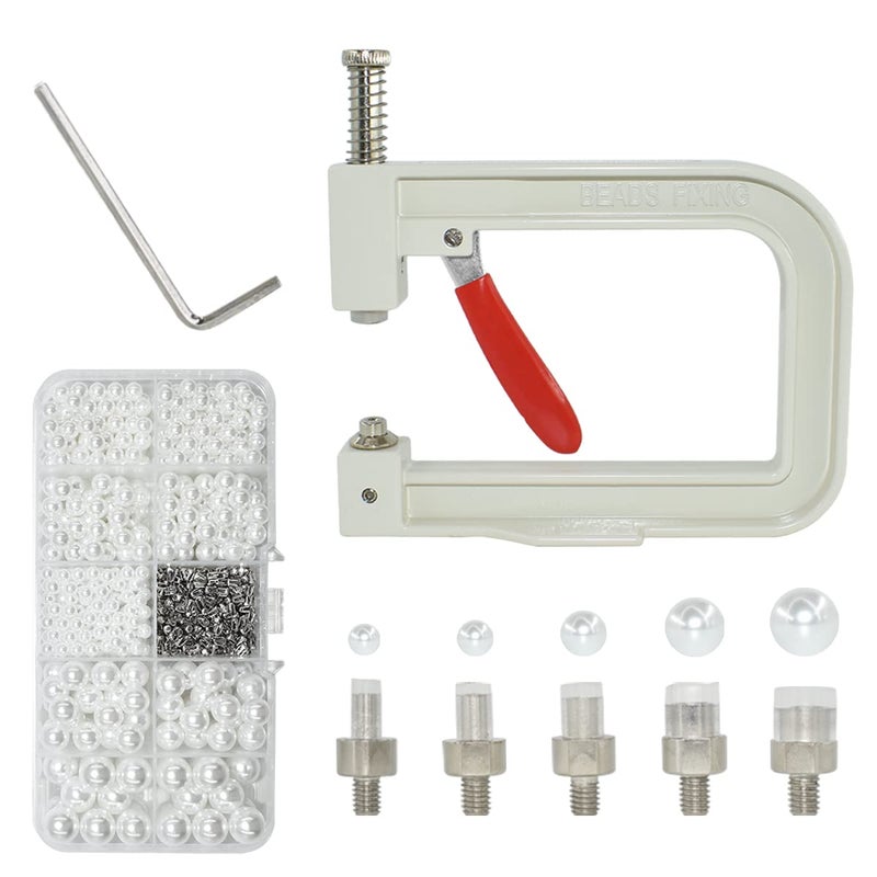 BDS-HOME Pearl Handmade Setting Machine with 5 Sizes of Round Pearl ABS Beads Rivet Studs and 900 Pcs Nailheads Spots Studs Kit for Hats Shoes Clothes Bags Skirts Beads DIY Accessories