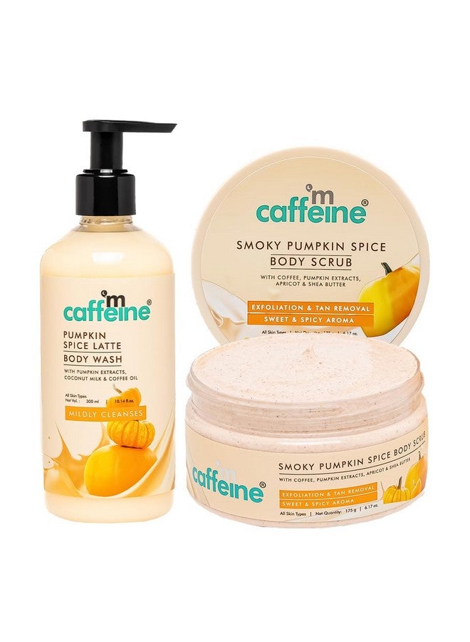 MCaffeine Pumpkin Spice Cleanse & Detan Duo For Glowing Skin| Mildly Cleanses, Exfoliates, Detans|Pumpkin Body Wash - 300Ml & Pumpkin Body Scrub - 175 G | Sweet & Spicy Pumpkin Aroma For Men & Women  - Image 1