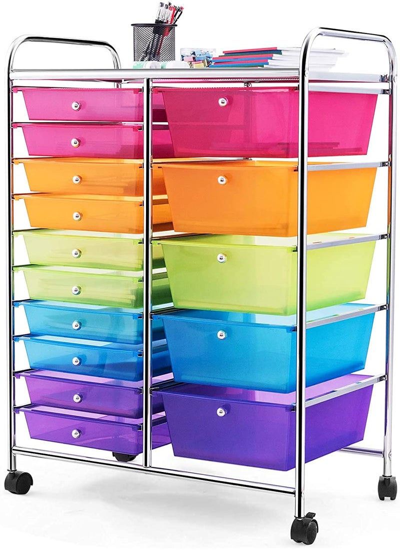Giantex Topment Plastic Boxes 15 Drawer Rolling Organizer Cart Utility Storage Tools Scrapbook Paper MultiUse 
