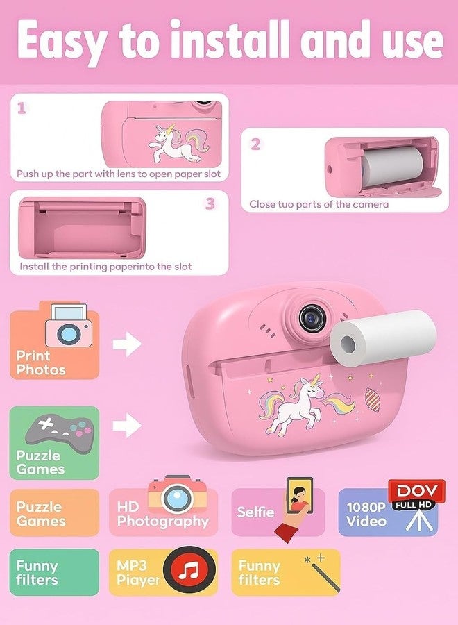 Case Creation Kids Instant Print Camera Video with Games, Thermal Printer, 2 Print Rolls, USB Charging, 48MP Children Digital Camera, Gift for Boys & Girls Age 3–16 (Pink Kids Instant Print Camera) - Image 3