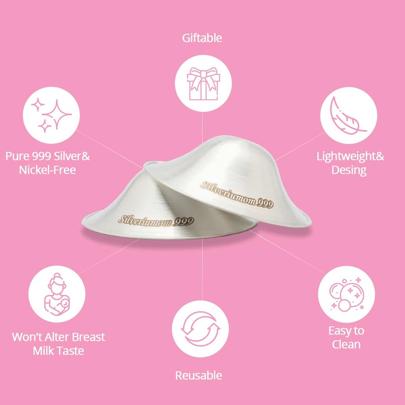 Silveriumom Healthy first touch كؤوس الرضاعة الفضية الأصلية من سيلفيريوموم - واقيات الحلمة للرضاعة الطبيعية للمواليد الجدد - 100% فضة نقية 999 ويدوية الصنع - أغطية الحلمة للرضاعة (عادية) - Image 4