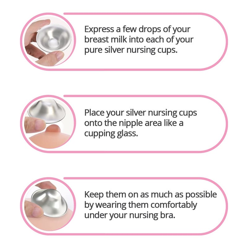 Silveriumom Healthy first touch كؤوس الرضاعة الفضية الأصلية من سيلفيريوموم - واقيات الحلمة للرضاعة الطبيعية للمواليد الجدد - 100% فضة نقية 999 ويدوية الصنع - أغطية الحلمة للرضاعة (عادية) - Image 5
