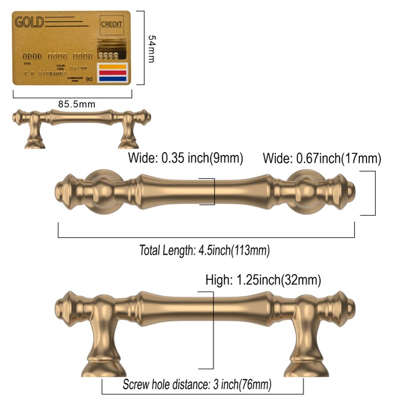 Amerdeco 10 Pack Champagne Bronze Cabinet Pulls 3 Inch(76mm) Hole Center Cabinet Hardware Kitchen Cabinet Handles for Bathroom Drawer Pulls Dresser Pulls ZH0014 - Image 5