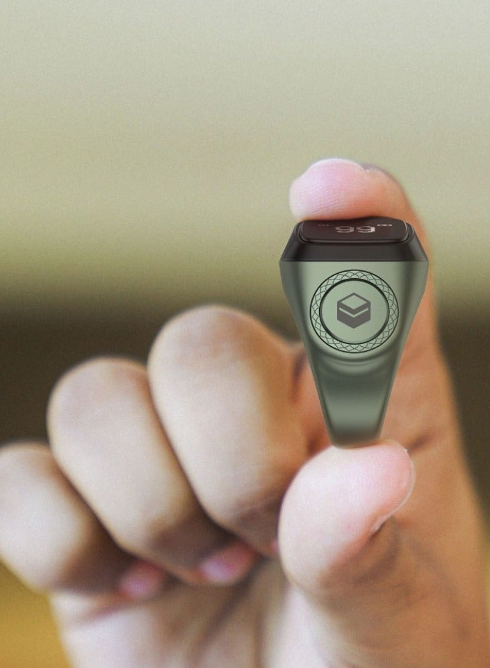 إيكيبلا خاتم iQIBLA الذكي للتسبيح والذكر بشاشة OLED مقاس 0.42 بوصة وخاتم ذكي معدني يعمل بالتطبيق وعداد التسبيح وتقنية تذكير الصلاة وخاتم بلاستيكي مزود بخمسة تذكيرات بأوقات الصلاة وخاتم iQibla الذكي للذكر والذكر M02 وخاتم ذكي معدني طويل مزود ببطارية احتياطية 18 مم وأخضر داكن - Image 3