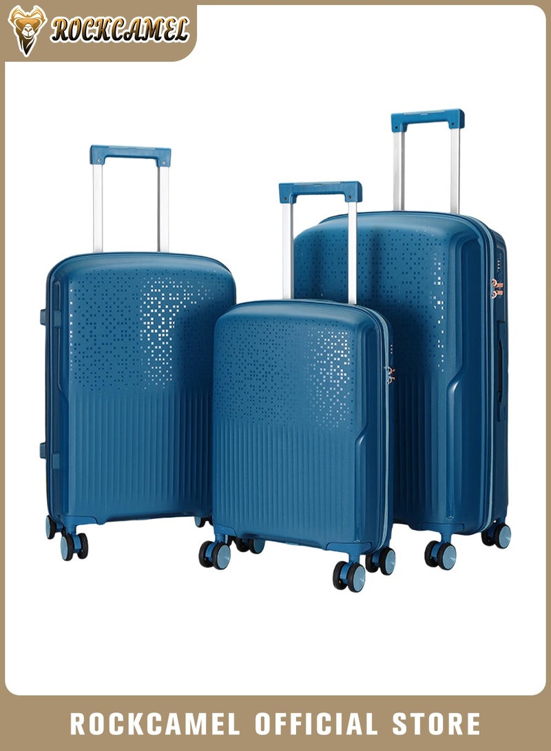 ROCKCAMEL Stylish Suitcase Set 3 Pieces, 20/24/28 Inch Hard Shell Luggage Set With Spinner Wheels, Anti-Drop Carry-On Trolley Suitcase Set For Men Women (Blue) - Image 1