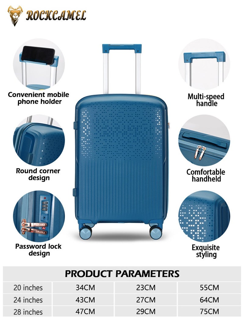 ROCKCAMEL Stylish Suitcase Set 3 Pieces, 20/24/28 Inch Hard Shell Luggage Set With Spinner Wheels, Anti-Drop Carry-On Trolley Suitcase Set For Men Women (Blue) - Image 3
