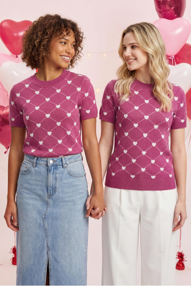 Arach&Cloz Womens Wool Blend Valentine's Day Fashion Tops Summer Short Sleeve Sweaters Lightweight Blouses Dressy Casual Clothes Vacation Outfits Spring Crew Neck Shirts 2026 Rose Heart S - Image 5