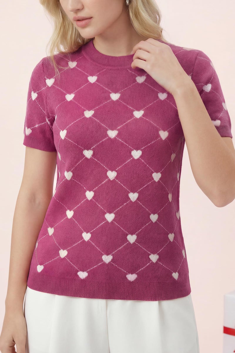 Arach&Cloz Womens Wool Blend Valentine's Day Fashion Tops Summer Short Sleeve Sweaters Lightweight Blouses Dressy Casual Clothes Vacation Outfits Spring Crew Neck Shirts 2026 Rose Heart S - Image 2