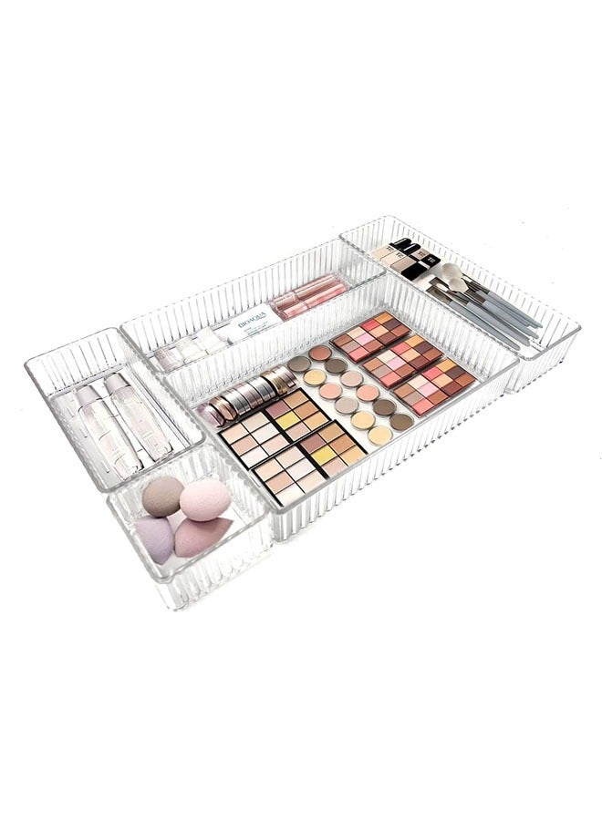 Hihonor 5 PCS Cosmetic Storage Box, 4-Size Stackable Acrylic Cosmetic Storage Box, Drawer Storage Box Set, Suitable for Bathroom, Dressing Table, Office, Drawer  - Image 1