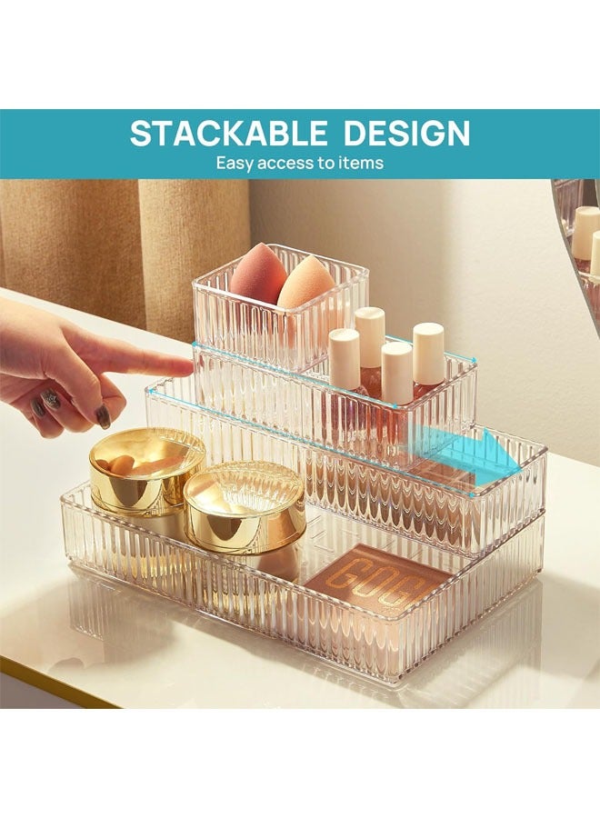 Hihonor 5 PCS Cosmetic Storage Box, 4-Size Stackable Acrylic Cosmetic Storage Box, Drawer Storage Box Set, Suitable for Bathroom, Dressing Table, Office, Drawer  - Image 2