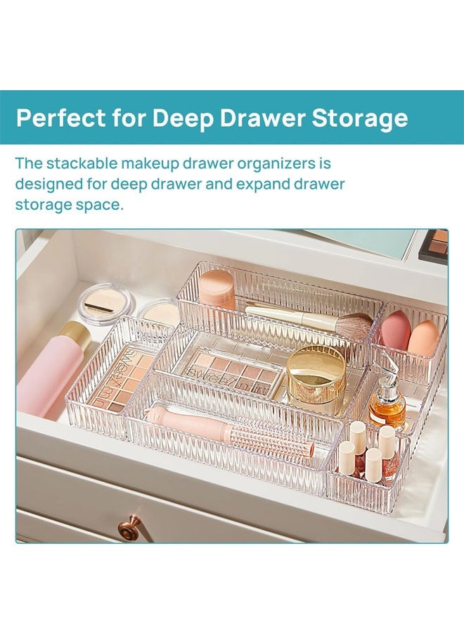 Hihonor 5 PCS Cosmetic Storage Box, 4-Size Stackable Acrylic Cosmetic Storage Box, Drawer Storage Box Set, Suitable for Bathroom, Dressing Table, Office, Drawer  - Image 3