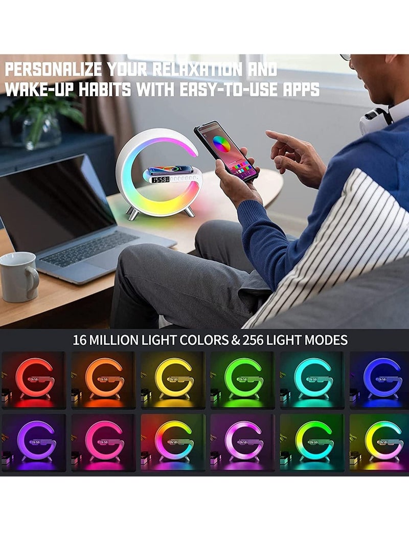 Raxoom Wireless Charger Atmosphere Lamp, RGB Color Changing Mood Light with Time Display, 256 Modes and 16 Million Light Colors, Bluetooth Speaker Desk Lamp with Alarm Clock, Ideal Choice for Friends - Image 3