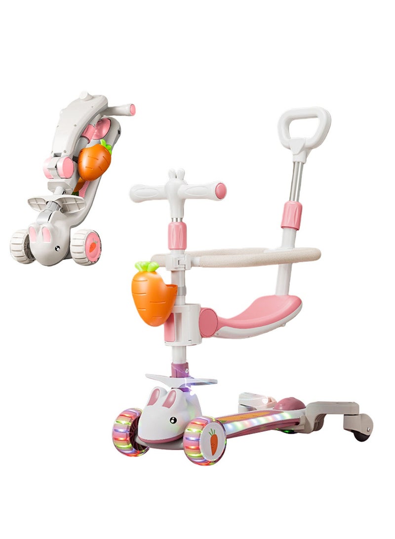 MaBaby 6-in-1 Children's Scooter with Flashing Light Wheels, for 1-12 years Baby Boys and Girls, with Adjustable Handle, Seat and Storage Basket - Image 1