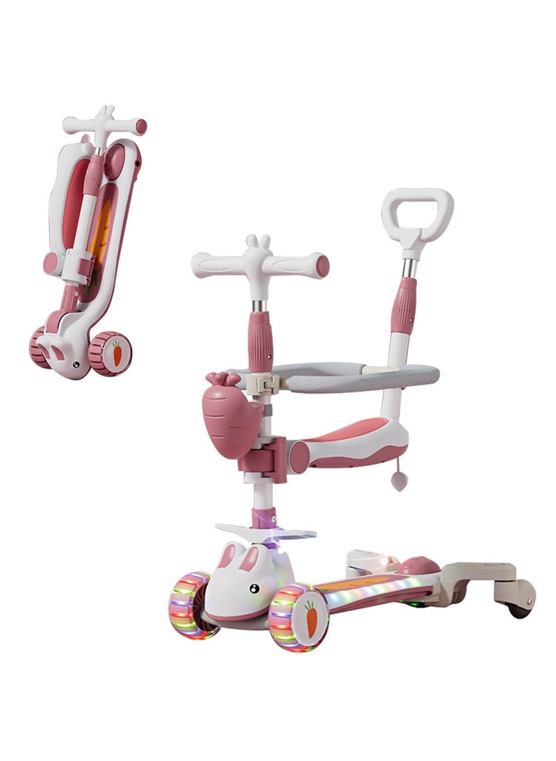 MaBaby 6-in-1 Children's Scooter with Flashing Light Wheels, for 1-12 years Baby Boys and Girls, with Adjustable Handle, Seat and Storage Basket  - Image 1