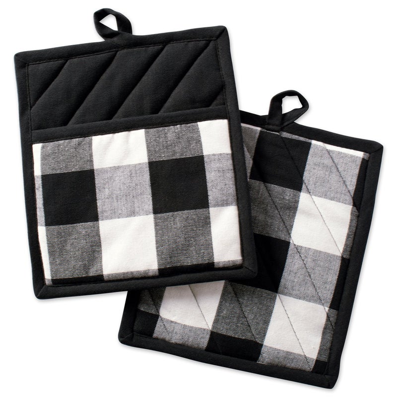 DII DII Buffalo Check Kitchen Collection Classic Farmhouse Kitchen Set Potholder Black  White 2 Piece