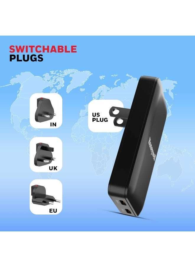 هوني ويل شاحن حائط زست فائق النحافة GaN 65W مزدوج Type-C PD 3.0 مع دعم PPS، شحن فائق السرعة، متوافق مع آيفون، آيباد برو، بيكسل، جالاكسي، ون بلس، الأجهزة اللوحية والساعات الذكية - - Image 2