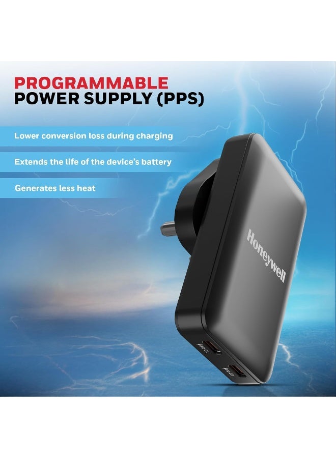 هوني ويل شاحن حائط زست فائق النحافة GaN 65W مزدوج Type-C PD 3.0 مع دعم PPS، شحن فائق السرعة، متوافق مع آيفون، آيباد برو، بيكسل، جالاكسي، ون بلس، الأجهزة اللوحية والساعات الذكية - - Image 5