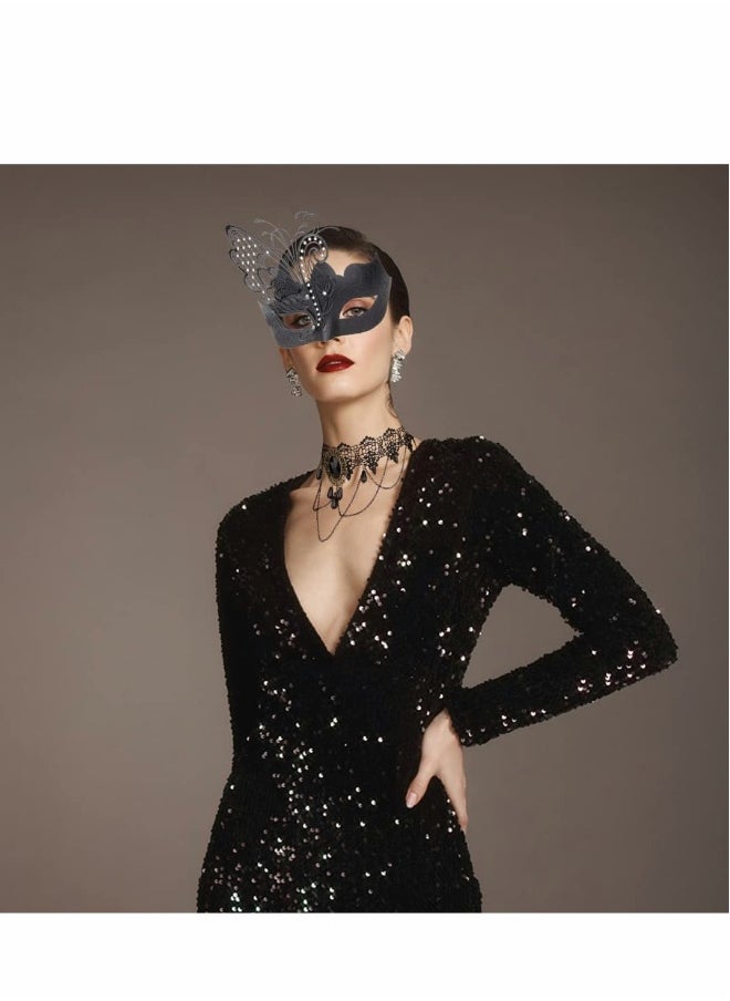 Mardi Gras Venetian Style Masquerade Mask Costume Set with Accessories  - Image 4