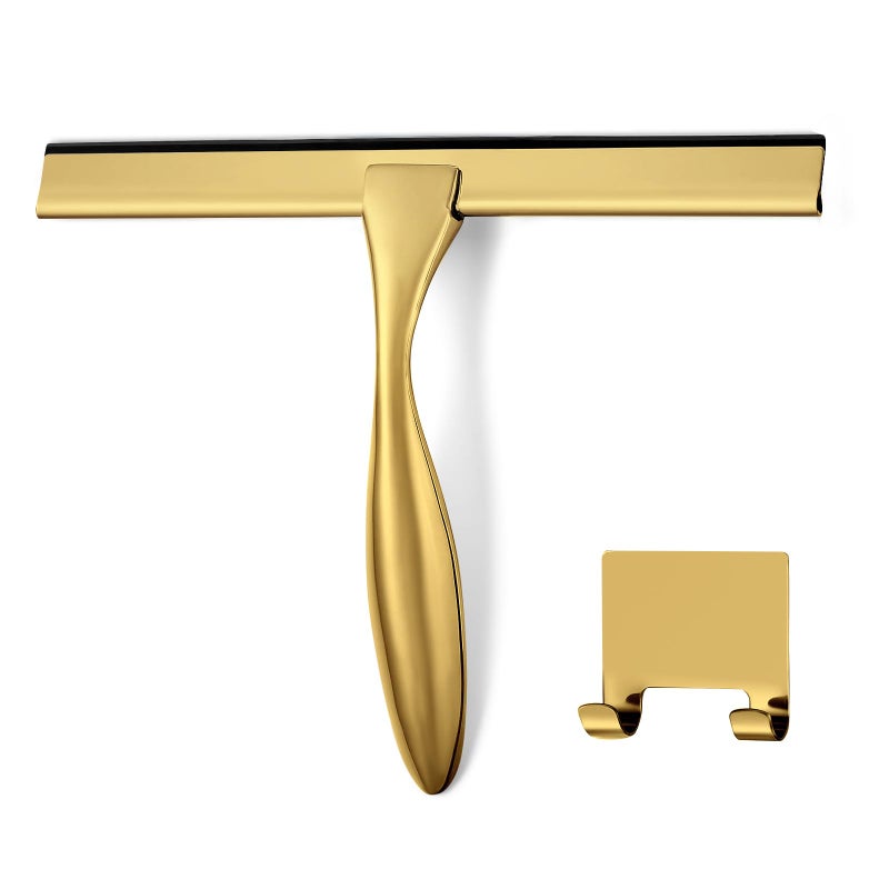 HIWARE AllPurpose Shower Squeegee for Shower Doors Bathroom Window and Car Glass Brass Stainless Steel 10 Inches