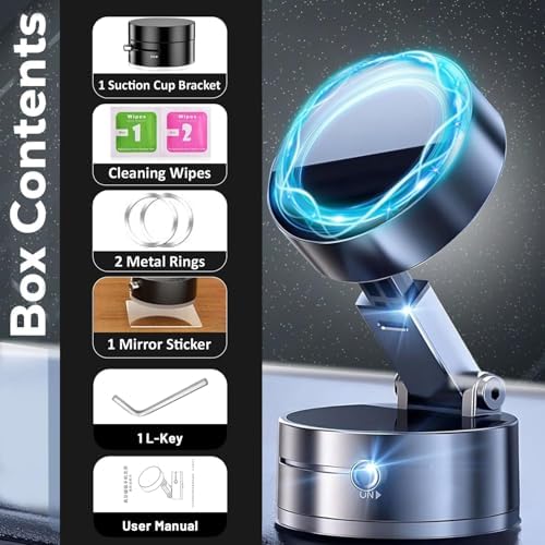 Humble® Vacuum Magnetic Phone Holder for Car | 360° Adjustable Suction Cup Mount for MagSafe & All Smartphones | Strong Foldable Mobile Holder for Car/Gym/Mirror/Kitchen – Black (MH03) - Image 4