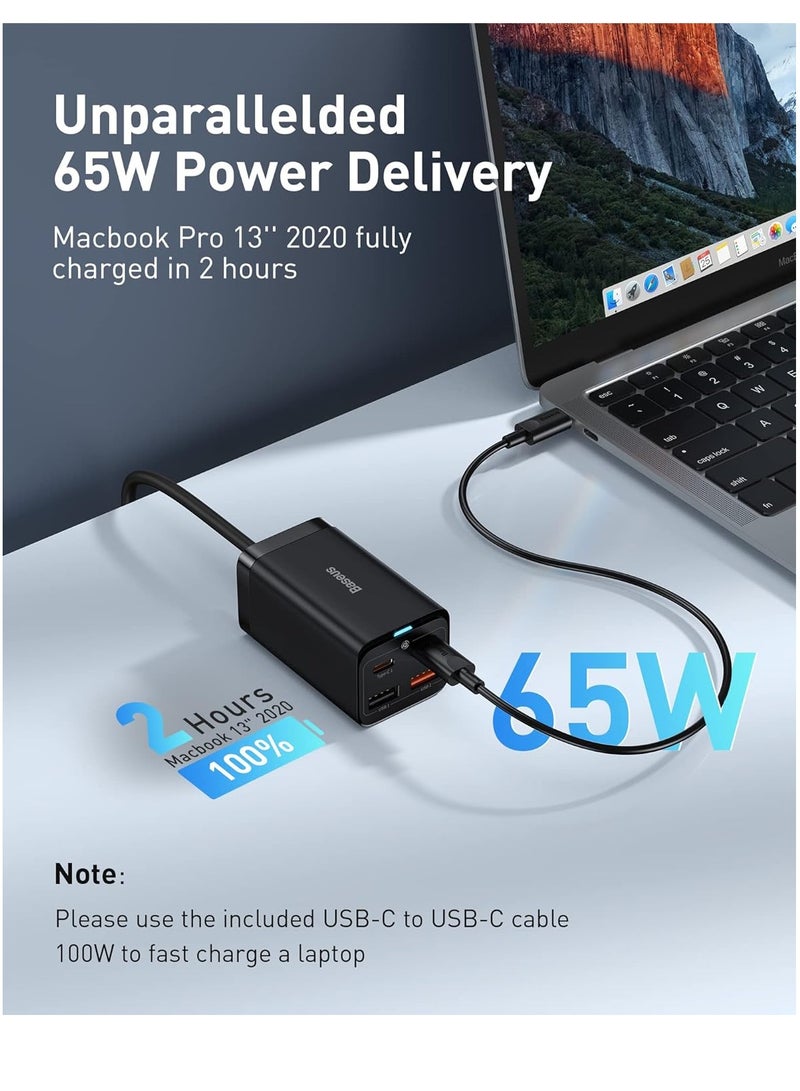 بيسوس شاحن USB C بقوة 65 وات مزود طاقة USB C مزود بـ 4 منافذ GaN III PD مع كابل تيار متردد بطول 1.5 متر وكابل USB C بقوة 100 وات لجهاز MacBook Pro Air Laptop وiPhone 15 و14 و13 و12 Series وiPad Pro وSamsung Galaxy - Image 2