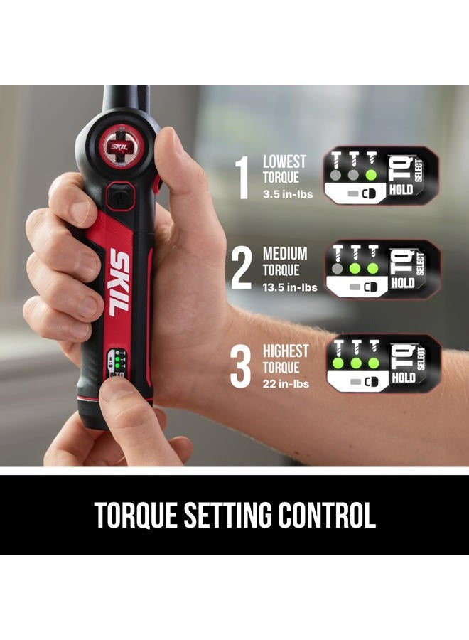 SKIL Twist 2.0 Rechargeable 4V Screwdriver with Pivoting Head, Torque Setting, USB-C Charging Cable, 28 PC Bit Set & Carrying Case- SD5619-02 - Image 3