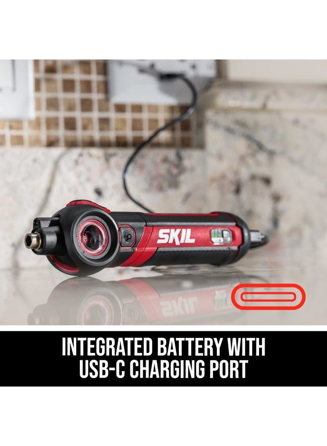 SKIL Twist 2.0 Rechargeable 4V Screwdriver with Pivoting Head, Torque Setting, USB-C Charging Cable, 28 PC Bit Set & Carrying Case- SD5619-02 - Image 4
