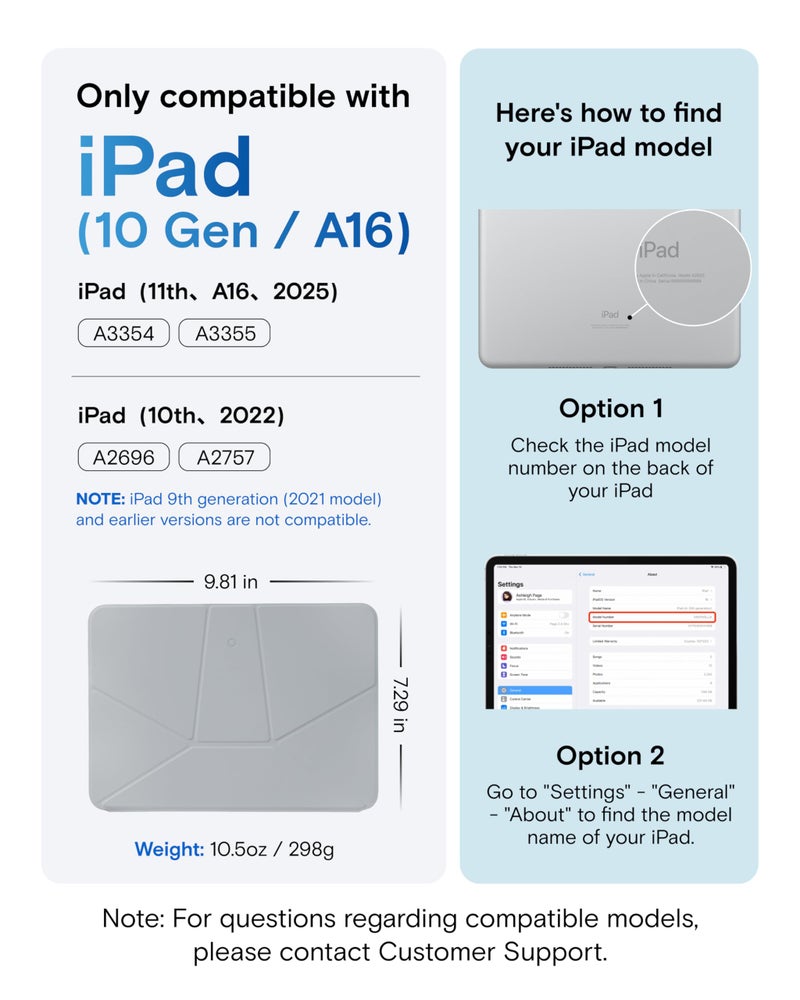 MOFT Dynamic Folio Case for iPad A16 11th Generation 2025 & iPad 10th Generation A14 2022, Slim Magnetic Stand Case with 20+ Viewing Angles, Auto Wake/Sleep, Ultra Thin, Cement x Sapphire - Image 2