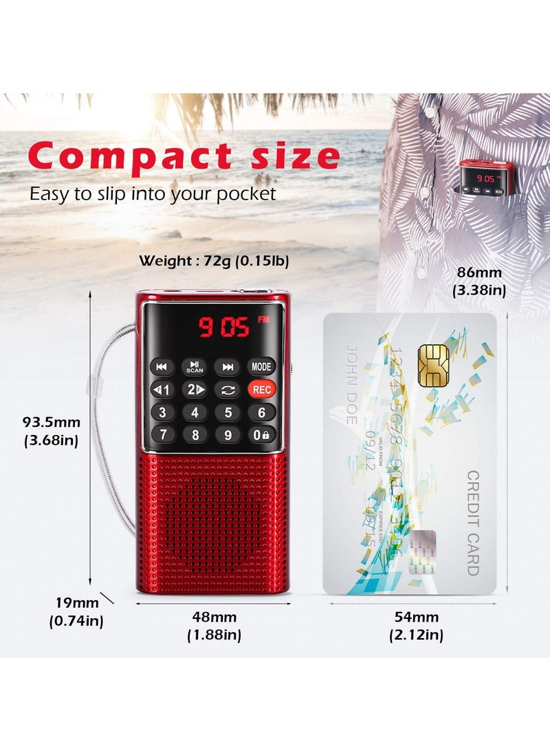 AROAQ Mini Portable Pocket FM Radio MP3 Walkman Radio with Recorder Lock Key SD Card Player Red - Image 1