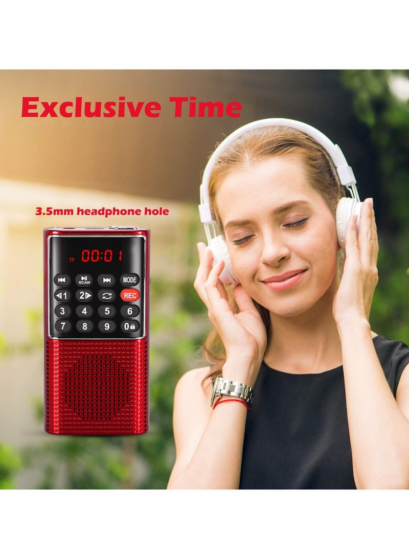 AROAQ Mini Portable Pocket FM Radio MP3 Walkman Radio with Recorder Lock Key SD Card Player Red - Image 3
