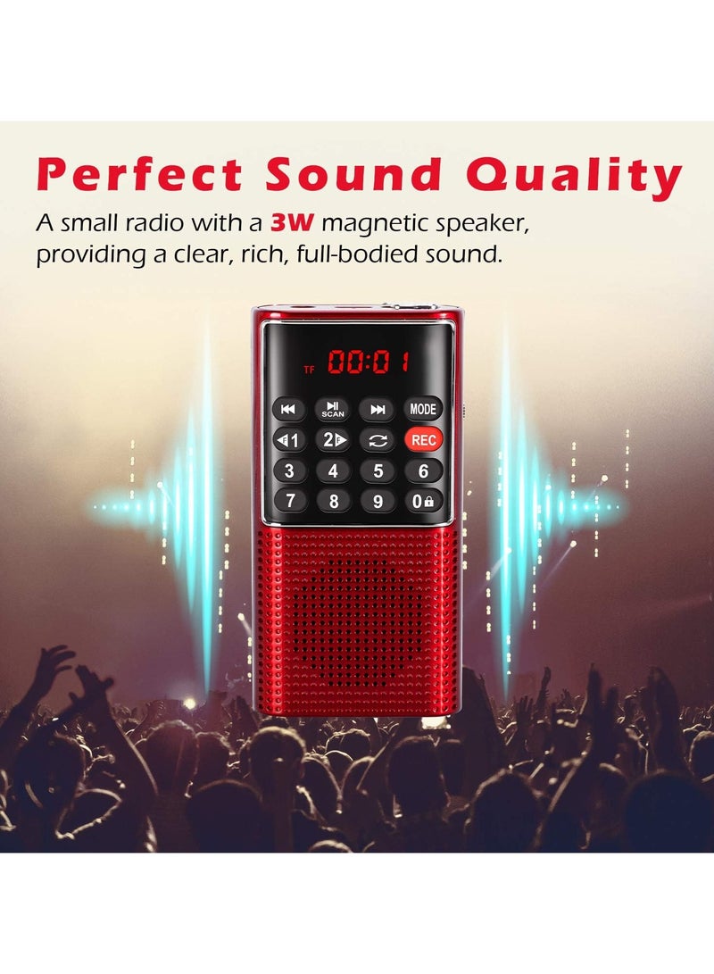 AROAQ Mini Portable Pocket FM Radio MP3 Walkman Radio with Recorder Lock Key SD Card Player Red - Image 4