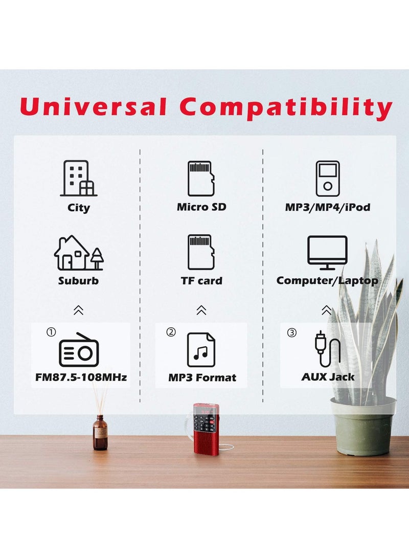 AROAQ Mini Portable Pocket FM Radio MP3 Walkman Radio with Recorder Lock Key SD Card Player Red - Image 5