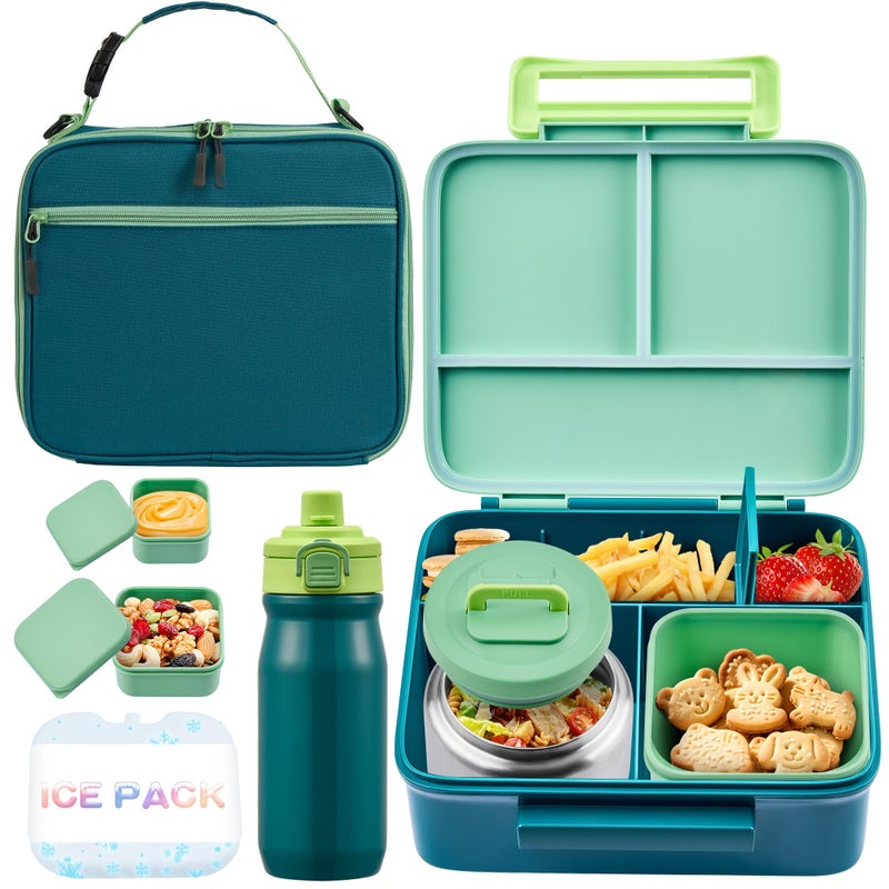 JXXM Bento Box, 4 Compartments with Bag(Green) - Image 1