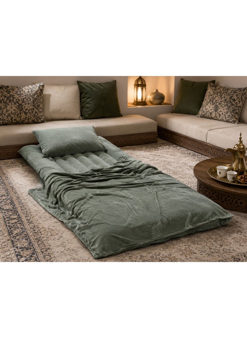 3-Piece Flannel Guest Floor Mattress from GOLDEN REST Set – 90×190 cm with Blanket & Pillowcase