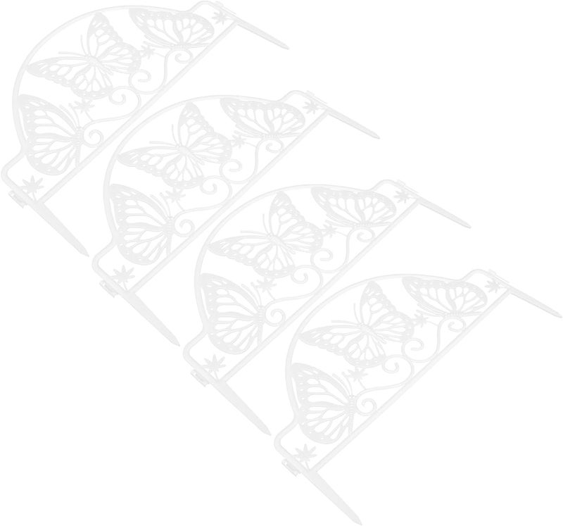 KICHOUSE 4pcs Outdoor Plastic Garden Fence Panels with White Butterfly Pattern, Picket Fence Edgings for Lawn Flowerbeds, Plastic Yard Border Fencing for Landscaping and Garden Path - Image 1