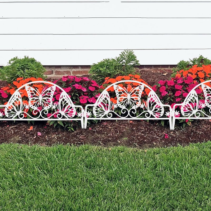 KICHOUSE 4pcs Outdoor Plastic Garden Fence Panels with White Butterfly Pattern, Picket Fence Edgings for Lawn Flowerbeds, Plastic Yard Border Fencing for Landscaping and Garden Path - Image 5