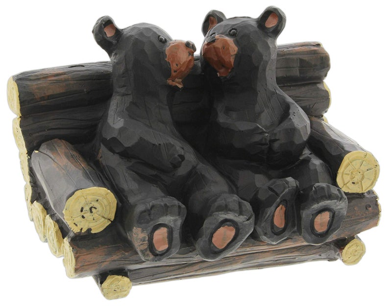 The Bridge Collection Couple Sitting on a Bench Figurine Black Bear