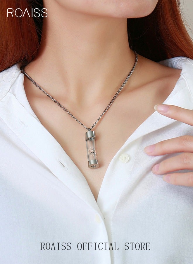 رويس عقد قلادة زجاجة عطر على شكل ساعة رملية من التيتانيوم والفولاذ المجوهرات الزجاج المحكم الفولاذ المقاوم للصدأ سحر خالد هديه للرجال النساء الأزواج عيد الأم عيد الميلاد فضة - Image 3