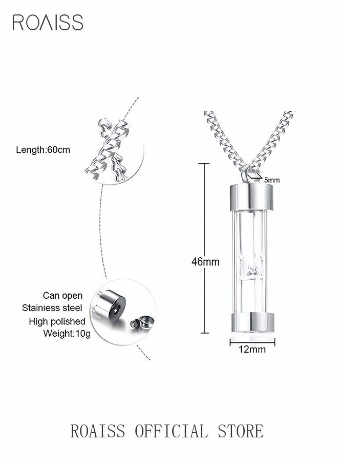 رويس عقد قلادة زجاجة عطر على شكل ساعة رملية من التيتانيوم والفولاذ المجوهرات الزجاج المحكم الفولاذ المقاوم للصدأ سحر خالد هديه للرجال النساء الأزواج عيد الأم عيد الميلاد فضة - Image 5