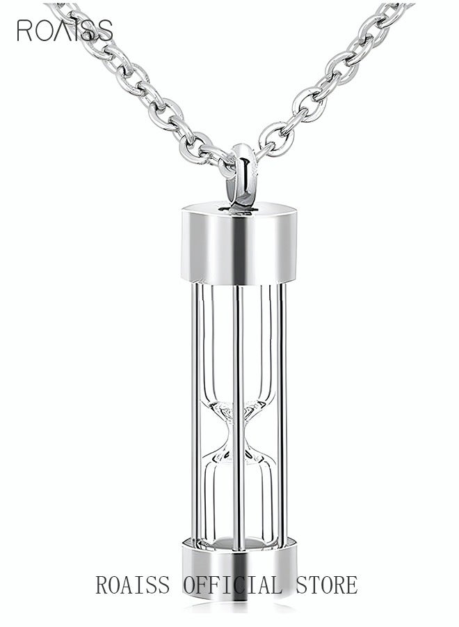 رويس عقد قلادة زجاجة عطر على شكل ساعة رملية من التيتانيوم والفولاذ المجوهرات الزجاج المحكم الفولاذ المقاوم للصدأ سحر خالد هديه للرجال النساء الأزواج عيد الأم عيد الميلاد فضة - Image 2