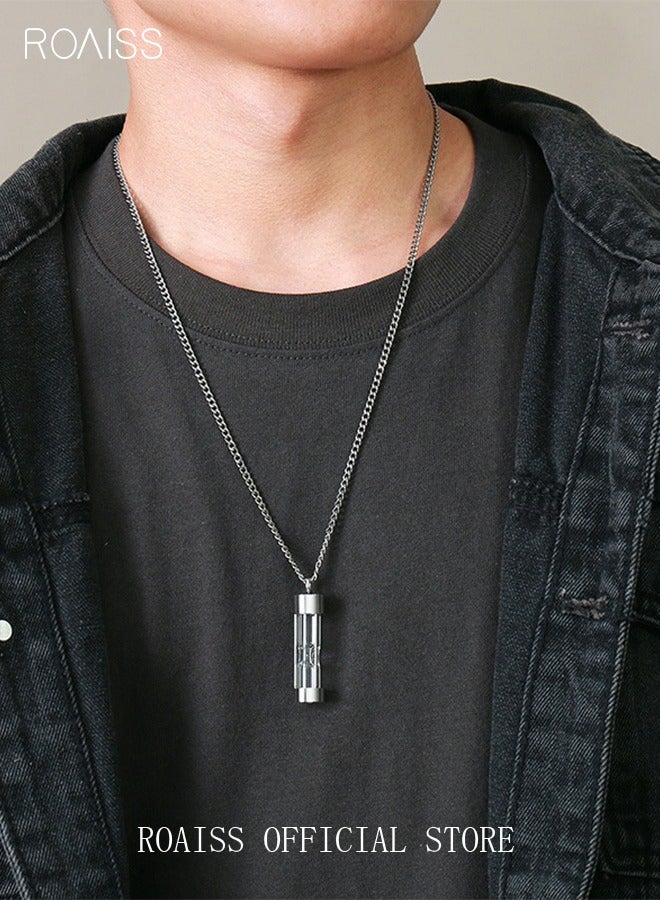 رويس عقد قلادة زجاجة عطر على شكل ساعة رملية من التيتانيوم والفولاذ المجوهرات الزجاج المحكم الفولاذ المقاوم للصدأ سحر خالد هديه للرجال النساء الأزواج عيد الأم عيد الميلاد فضة - Image 1