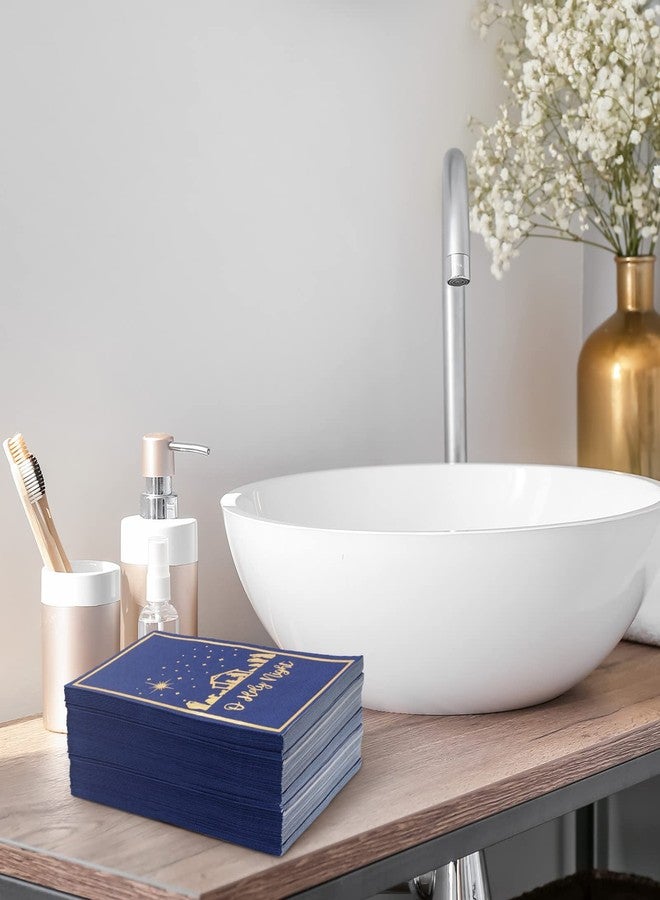 Whaline 80Pcs Christmas Guest Napkins Religious Gold Foil Dark Blue Nativity 3 Ply Disposable Paper Pack Xmas Jesus Holy Night Holiday Hand Napkin Towel for Christmas Party Home Dinner Table Decor - Image 5