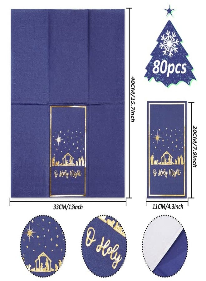 Whaline 80Pcs Christmas Guest Napkins Religious Gold Foil Dark Blue Nativity 3 Ply Disposable Paper Pack Xmas Jesus Holy Night Holiday Hand Napkin Towel for Christmas Party Home Dinner Table Decor - Image 2