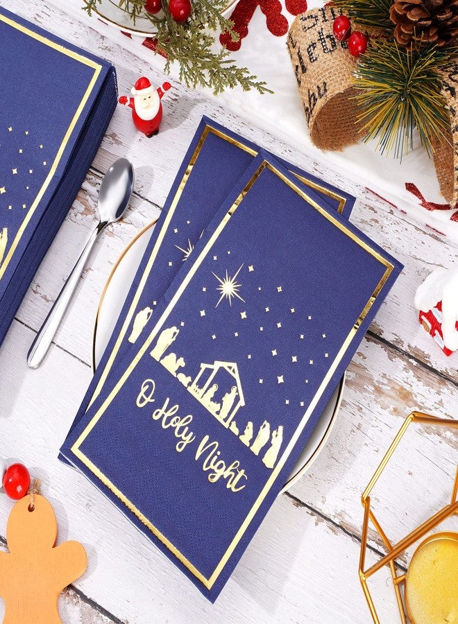 Whaline 80Pcs Christmas Guest Napkins Religious Gold Foil Dark Blue Nativity 3 Ply Disposable Paper Pack Xmas Jesus Holy Night Holiday Hand Napkin Towel for Christmas Party Home Dinner Table Decor - Image 4
