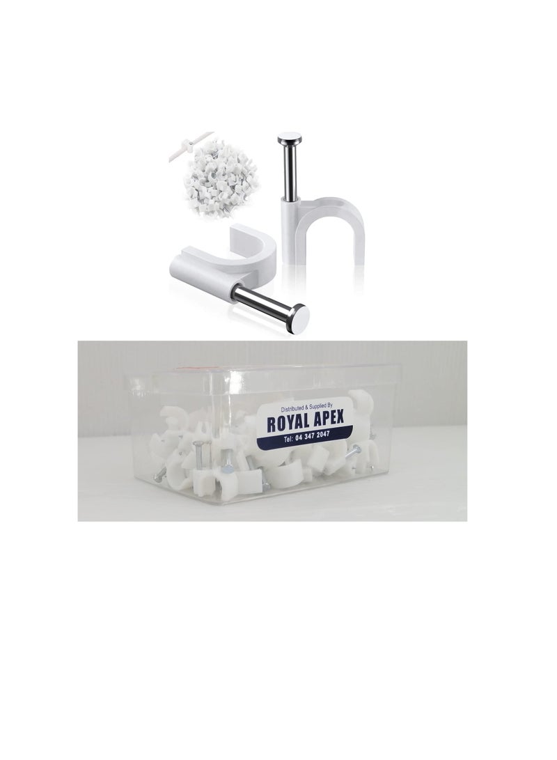 Electrical Cable Wire Round Clips, Steel Nails Tacks Holder for Organizing Electric Wires Cables Lines - White (16mm - 100Pcs) - Image 2