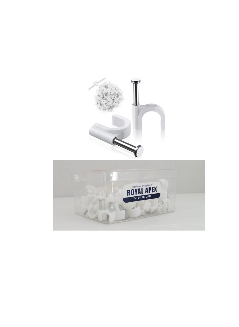 Electrical Cable Wire Round Clips, Steel Nails Tacks Holder for Organizing Electric Wires Cables Lines - White (16mm - 100Pcs) - Image 3