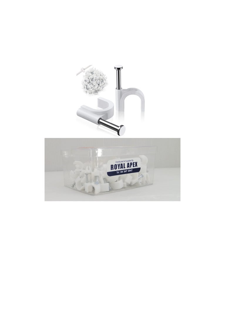 Electrical Cable Wire Round Clips, Steel Nails Tacks Holder for Organizing Electric Wires Cables Lines - White (16mm - 100Pcs) - Image 1