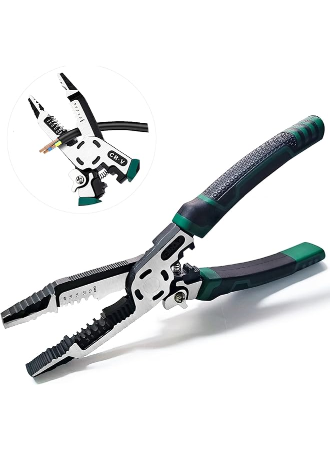 PROMASS 10-in-1 Wire Stripper Tool - Wire Strippers Cable Cutters,CR-V Multifunctional Plier with Wire Stripper Crimper Side Cutter, Electric Cable Shearing Screw Gripping Pliers Home Tools - Image 1