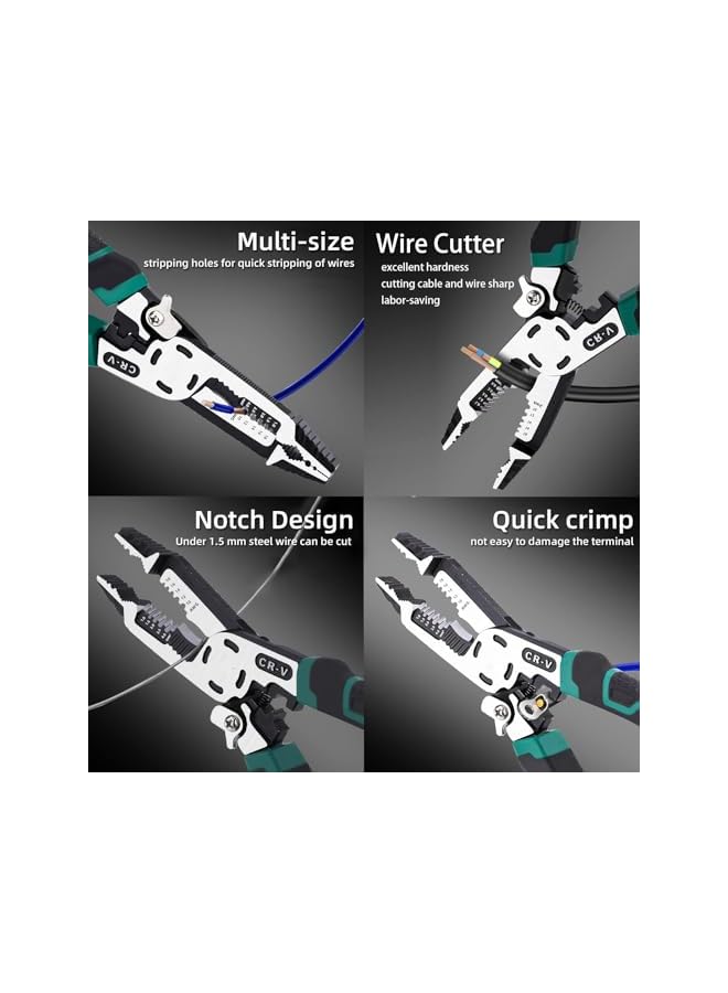PROMASS 10-in-1 Wire Stripper Tool - Wire Strippers Cable Cutters,CR-V Multifunctional Plier with Wire Stripper Crimper Side Cutter, Electric Cable Shearing Screw Gripping Pliers Home Tools - Image 5
